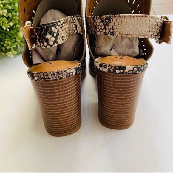 Qupid Caris Beige Brown Snake Mule Sling Back - Picture 7 of 8